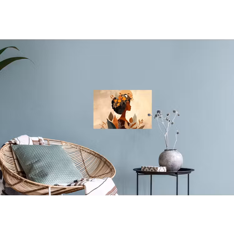 Muursticker - Vrouw - Krullen - Bloemen - Beige — 4