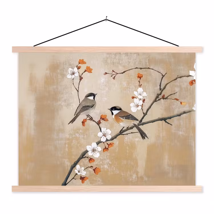 Schoolplaat - Vogels - Bloesemtak - Bloemen - Oranje — 1