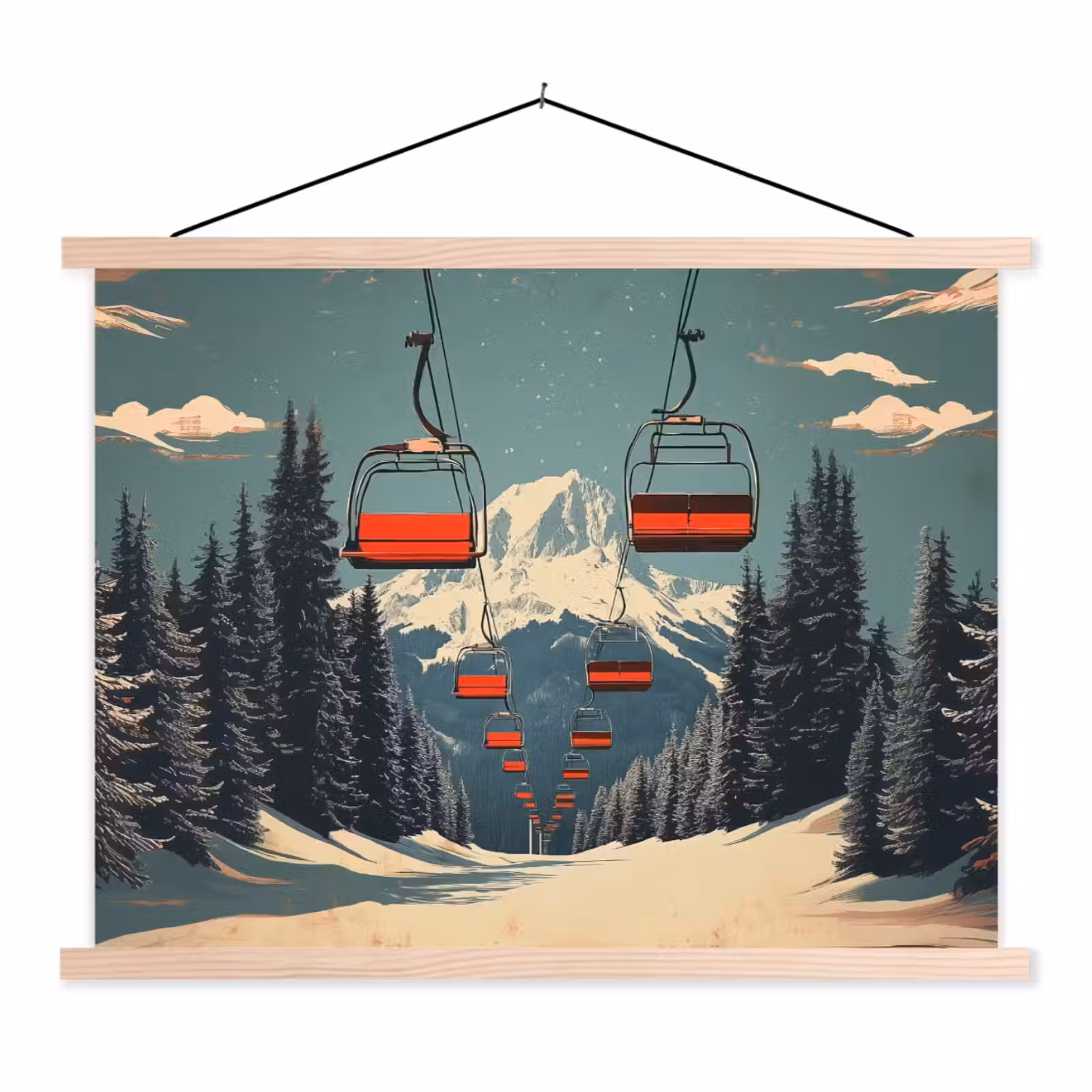 Schoolplaat - Sneeuw - Skilift - Rood - Bomen — 1