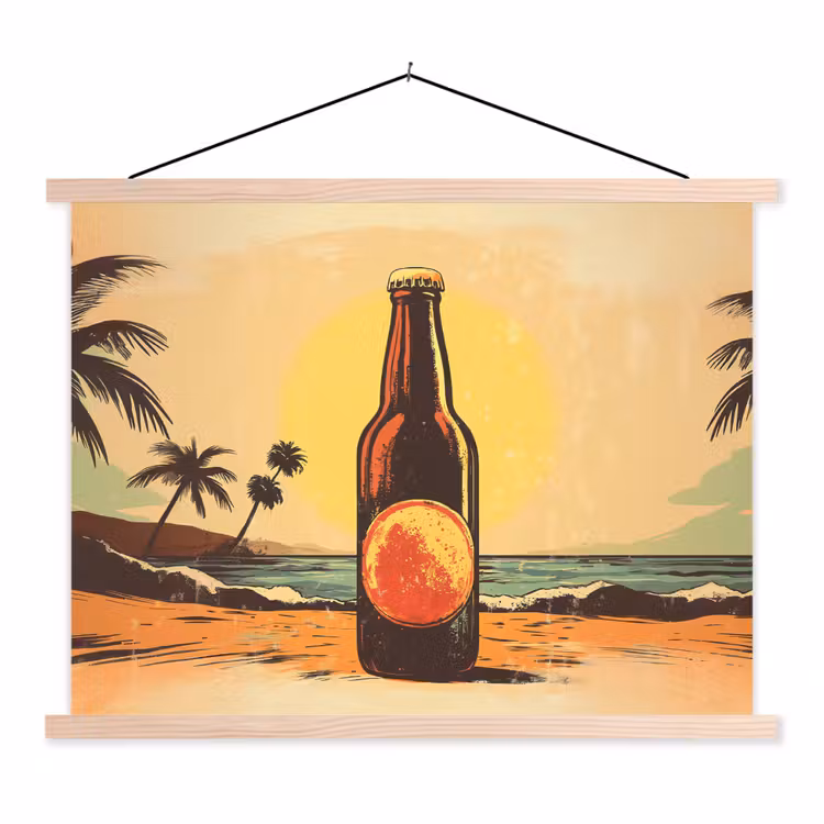Schoolplaat - Bierfles - Zonsondergang - Palmbomen - Zee — 1
