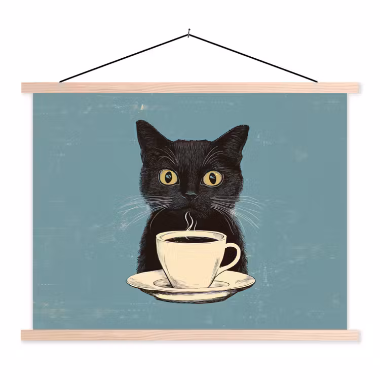 Schoolplaat - Kat - Zwart - Koffie - Minimalistisch — 1