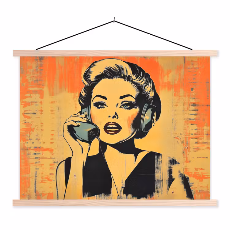 Schoolplaat - Retro - Vrouw - Koptelefoon - Oranje — 1