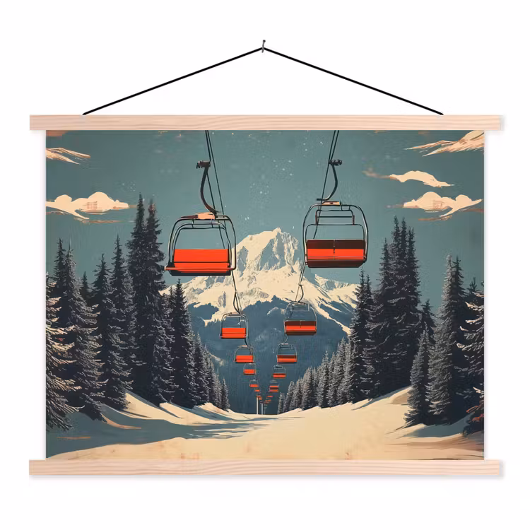Schoolplaat - Sneeuw - Skilift - Rood - Bomen — 1