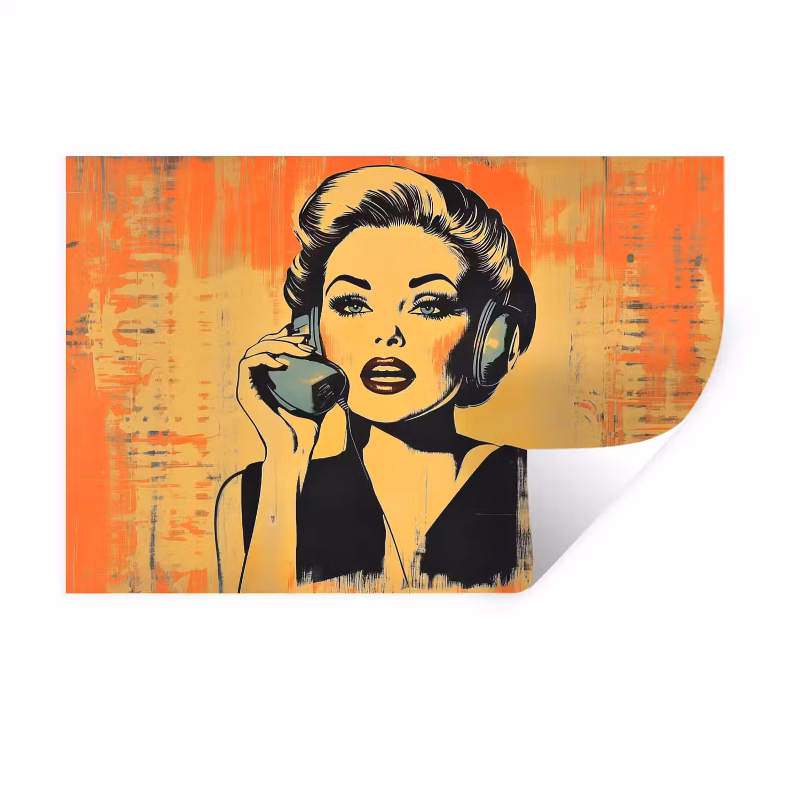 Muursticker - Retro - Vrouw - Koptelefoon - Oranje — 1