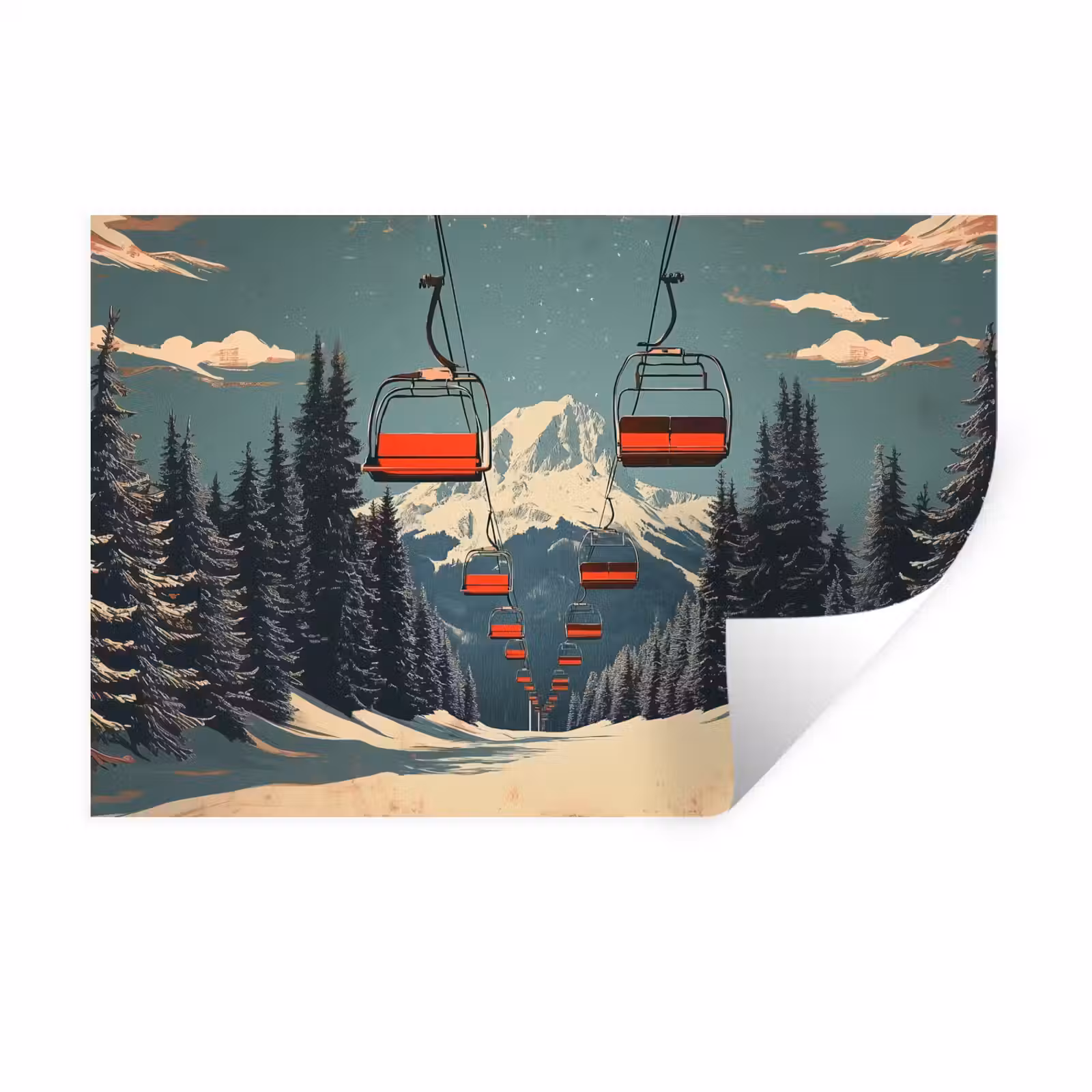 Muursticker - Sneeuw - Skilift - Rood - Bomen — 1
