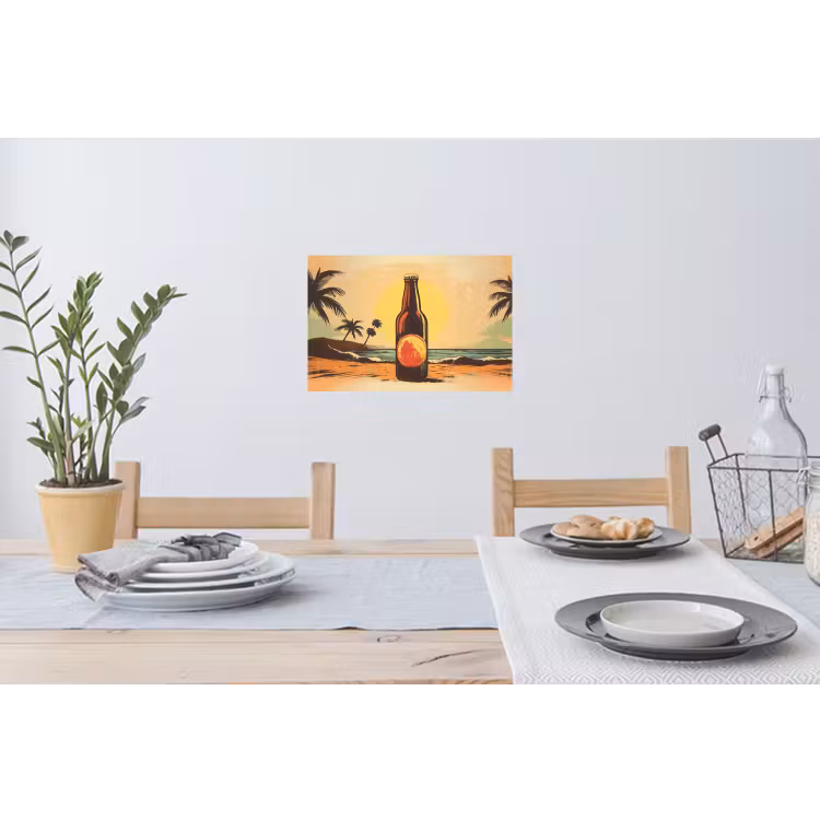 Muursticker - Bierfles - Zonsondergang - Palmbomen - Zee — 3