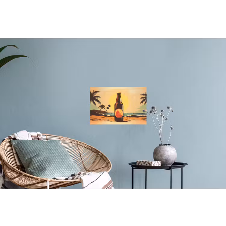 Muursticker - Bierfles - Zonsondergang - Palmbomen - Zee — 4