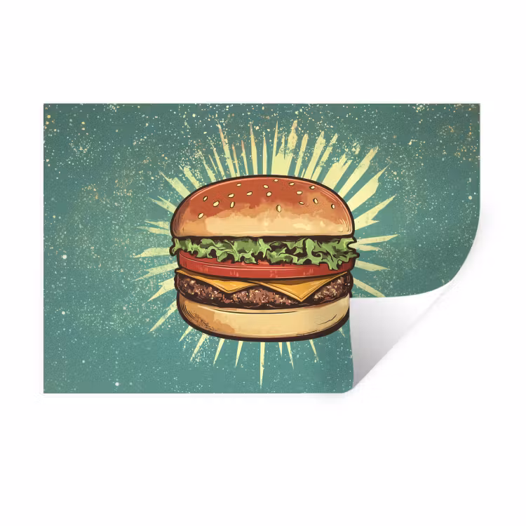 Muursticker - Hamburger - Illustratie - Sla - Kaas — 1