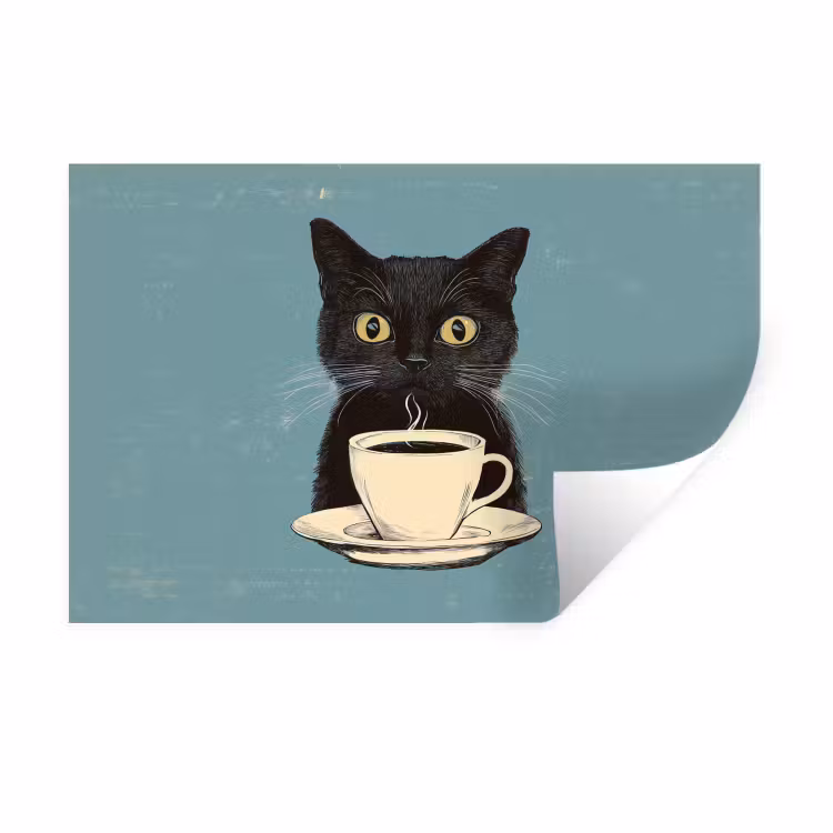 Muursticker - Kat - Zwart - Koffie - Minimalistisch — 1