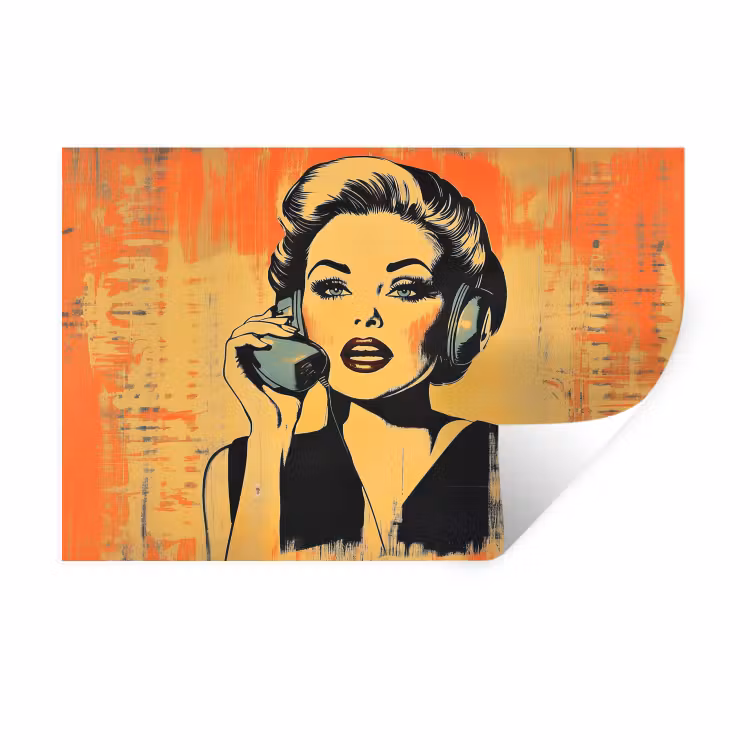 Muursticker - Retro - Vrouw - Koptelefoon - Oranje — 1