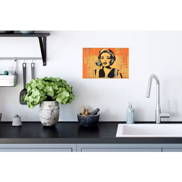 Muursticker - Retro - Vrouw - Koptelefoon - Oranje — 2