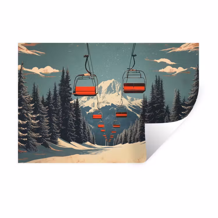 Muursticker - Sneeuw - Skilift - Rood - Bomen — 1