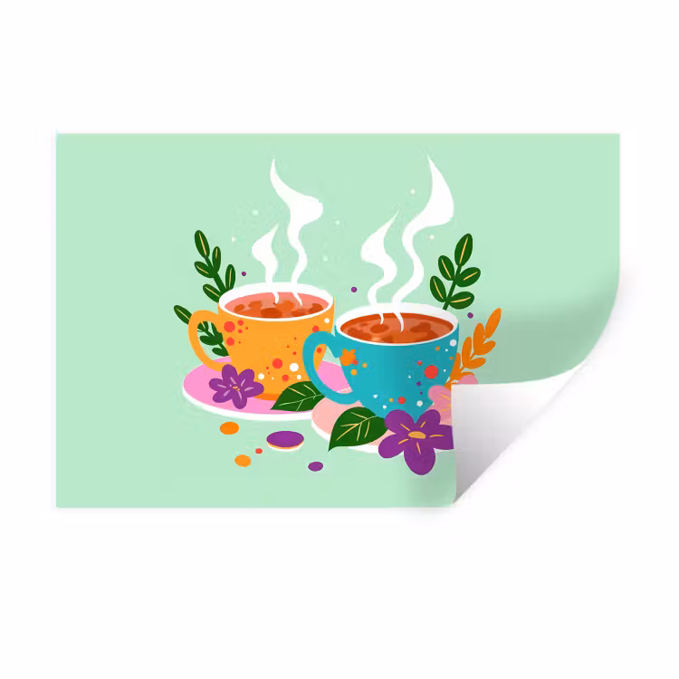 Muursticker - Thee - Illustratie - Kopjes - Bloemen — 1