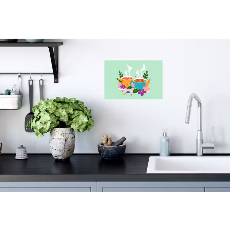 Muursticker - Thee - Illustratie - Kopjes - Bloemen — 2