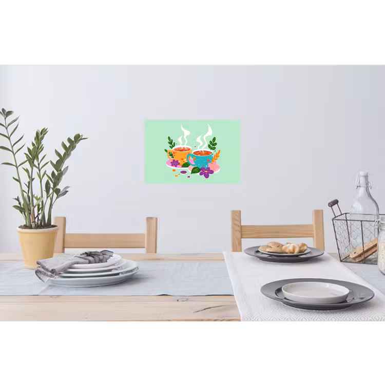 Muursticker - Thee - Illustratie - Kopjes - Bloemen — 3