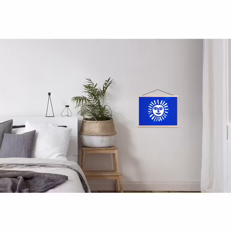 Schoolplaat - Zon - Gezicht - Penseelstructuur - Blauw — 2
