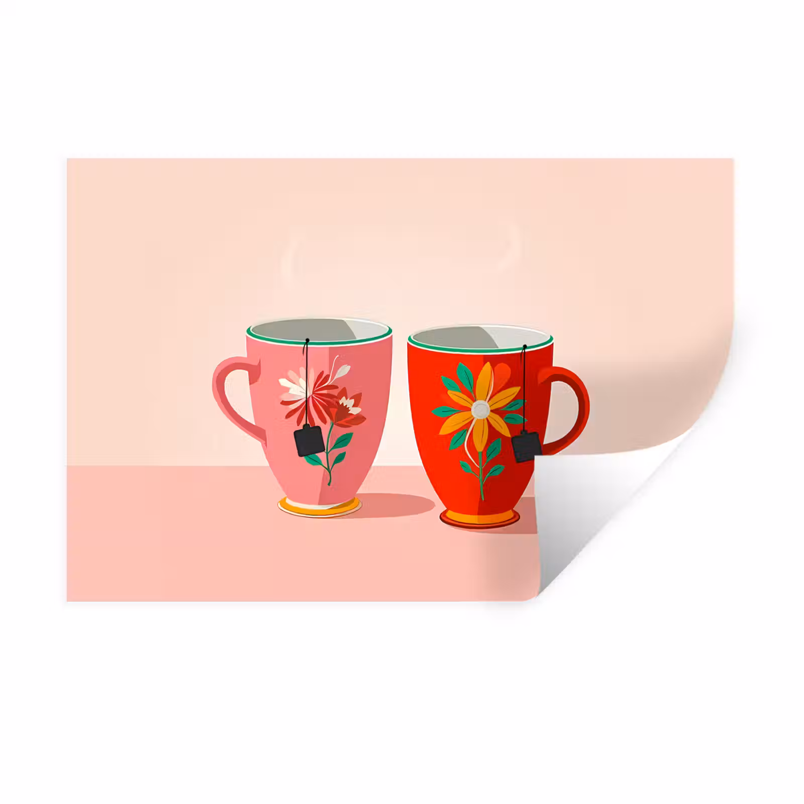 Muursticker - Theekopjes - Bloemmotieven - Roze - Theezakjes — 1