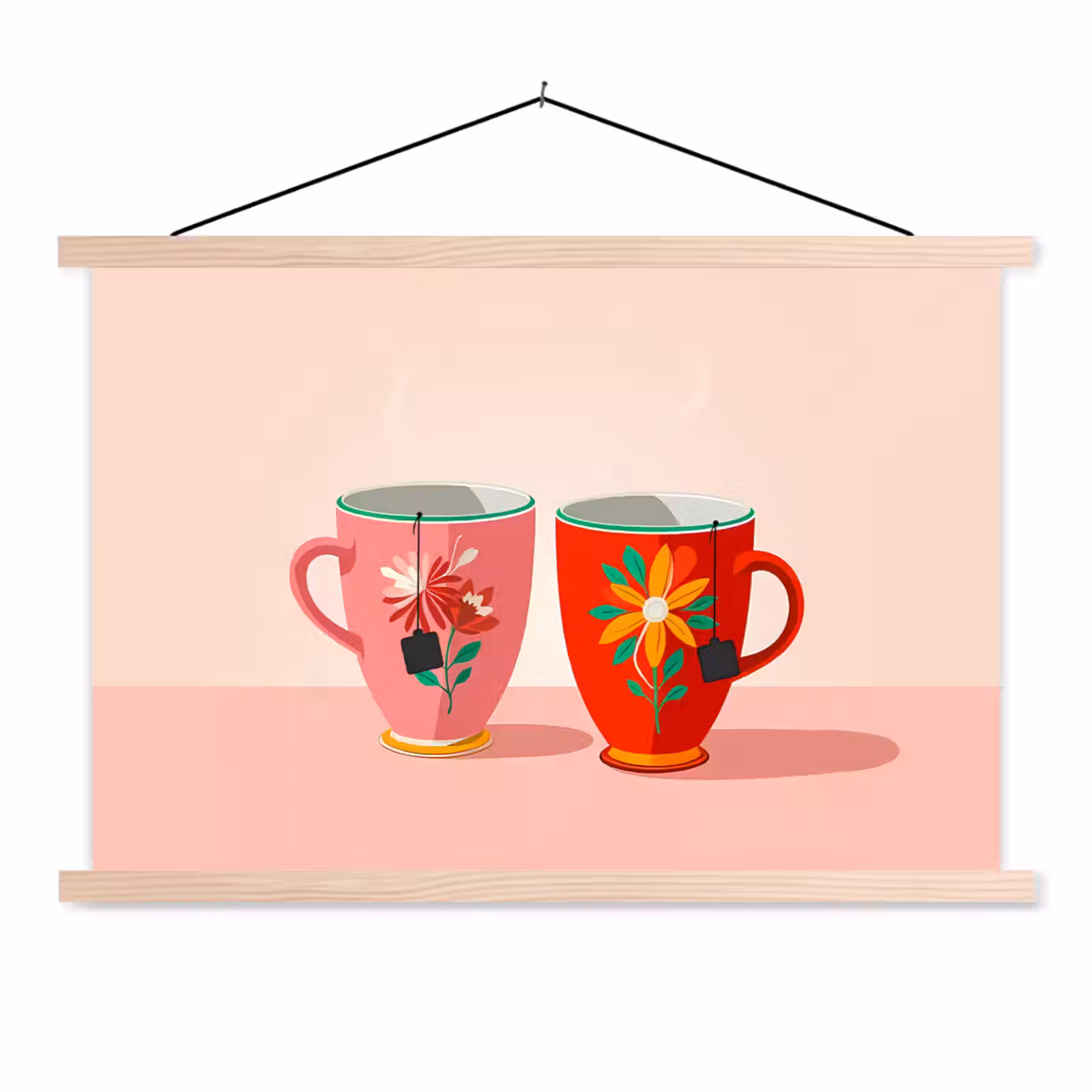 Schoolplaat - Theekopjes - Bloemmotieven - Roze - Theezakjes — 1
