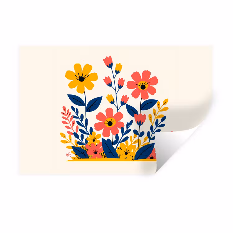 Muursticker - Illustratie - Bloemen - Bladeren - Roze — 1
