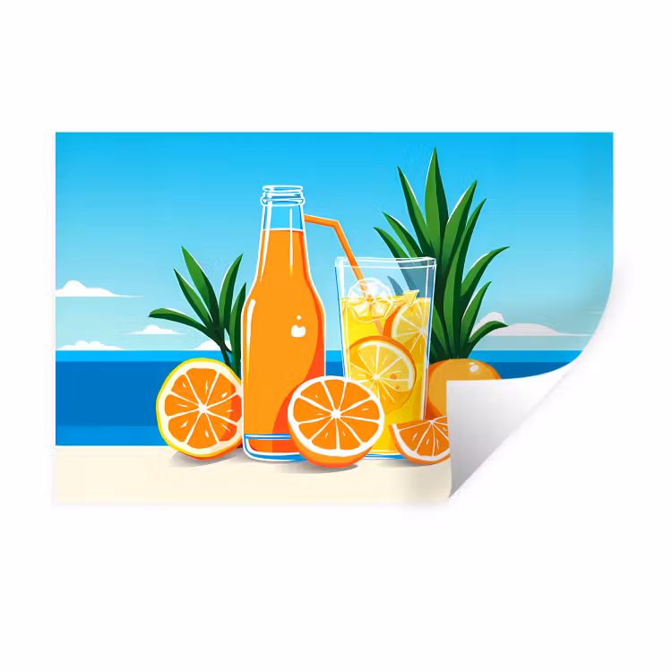 Muursticker - Sinaasappels - Ijsblokjes - Zee - Illustratie — 1