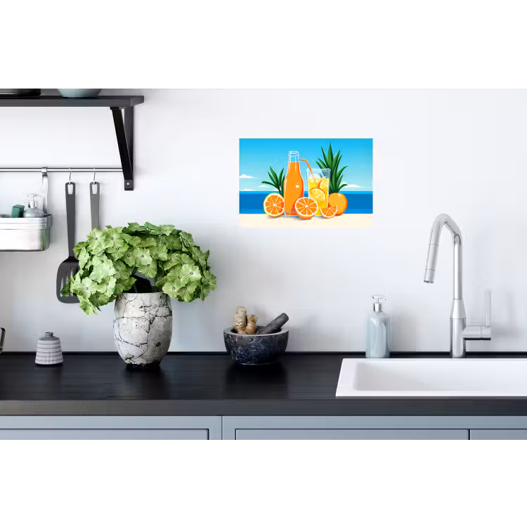 Muursticker - Sinaasappels - Ijsblokjes - Zee - Illustratie — 2