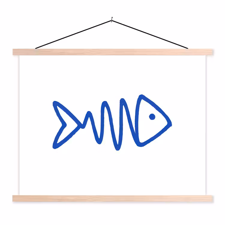 Schoolplaat - Vis - Minimalistisch - Blauw - Lijn — 1