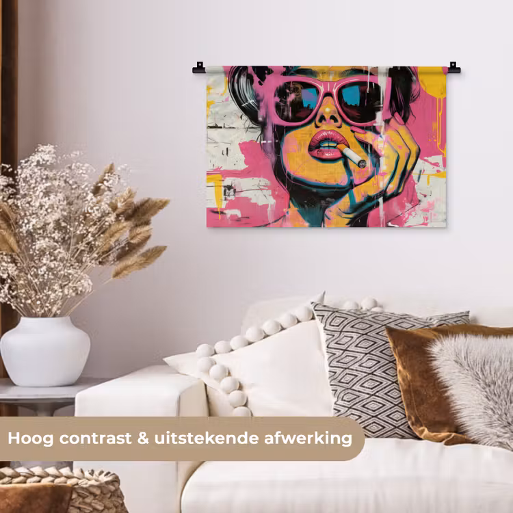 Wandkleed - Vrouw met Zonnebril Sigaret Pop Art — 4