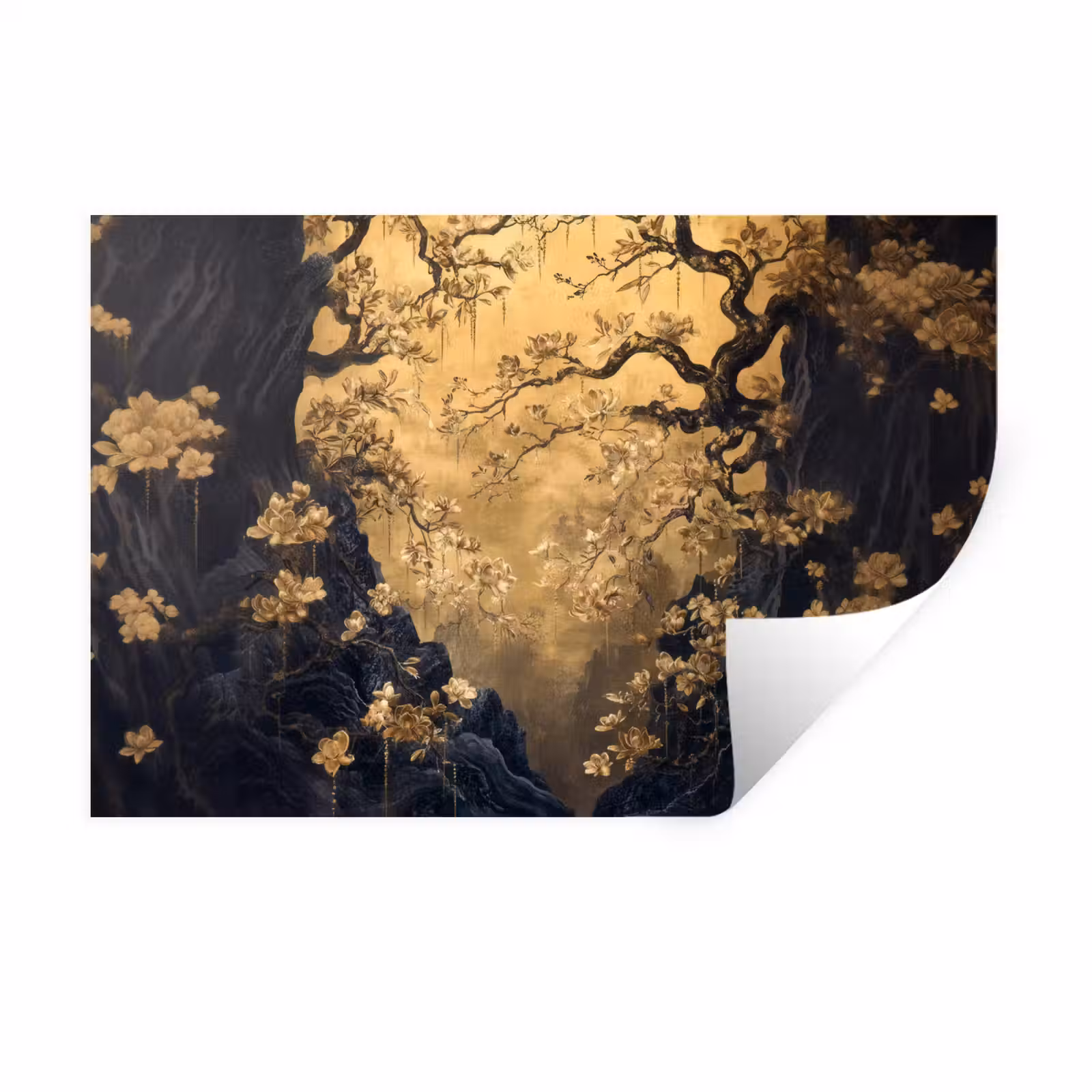 Muursticker - Bloemen - Takken - Goud - Sierlijk — 1