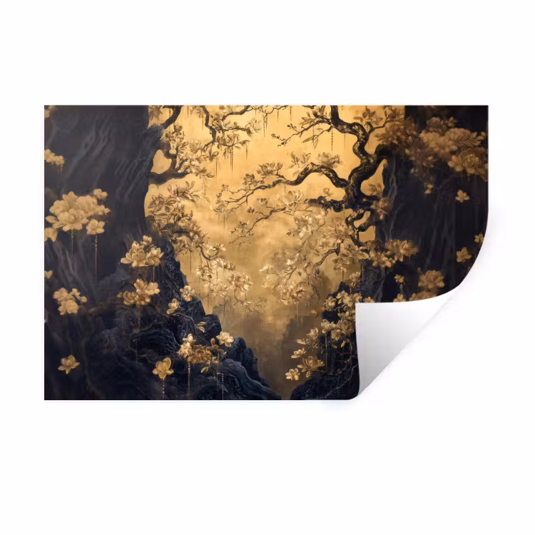 Muursticker - Bloemen - Takken - Goud - Sierlijk — 1