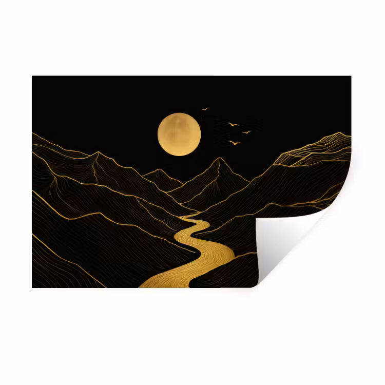 Muursticker - Rivier - Goud - Maan - Vogels — 1