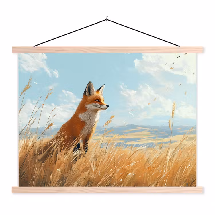 Schoolplaat - Vos - Gras - Wolken - Oranje — 1