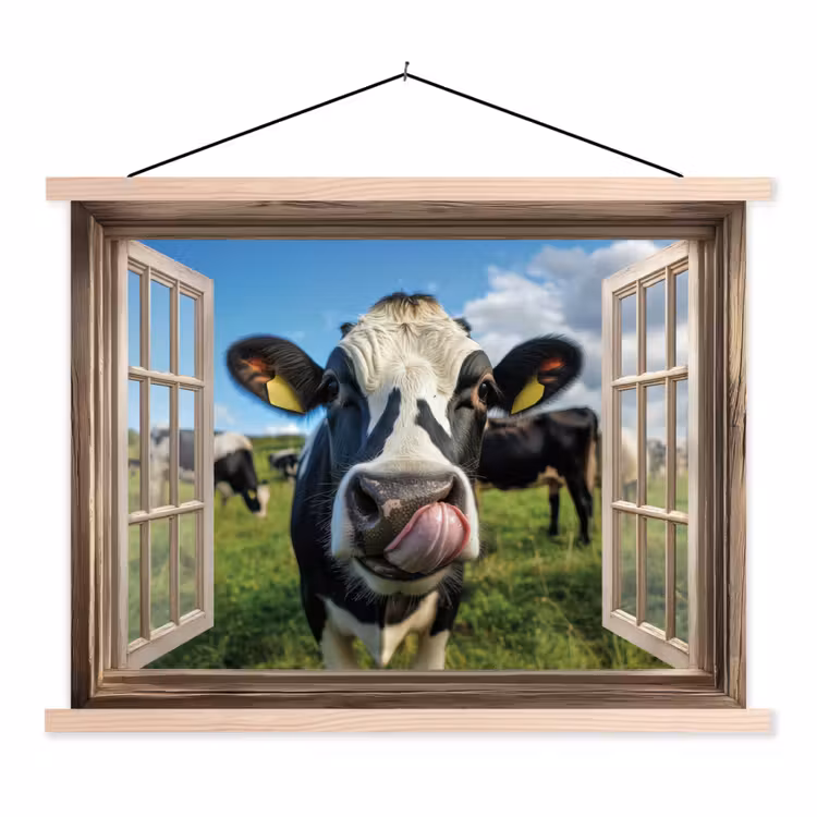 Schoolplaat - Doorkijk - Koe - Weiland - Dieren - Natuur — 1