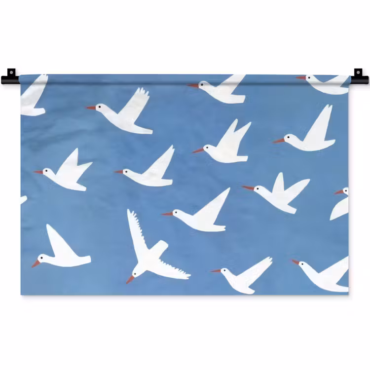 Wandkleed - Vogels - Wit - Patroon — 1