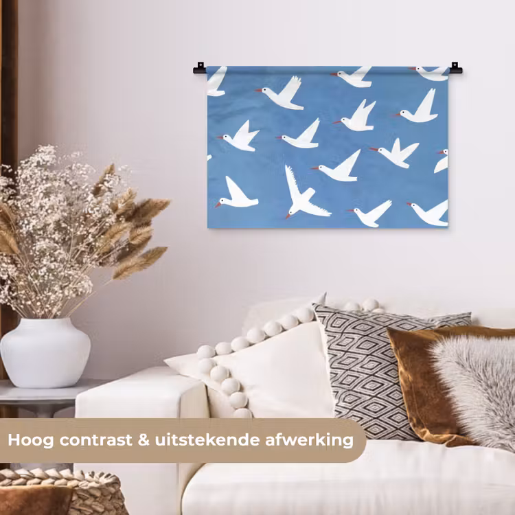 Wandkleed - Vogels - Wit - Patroon — 4