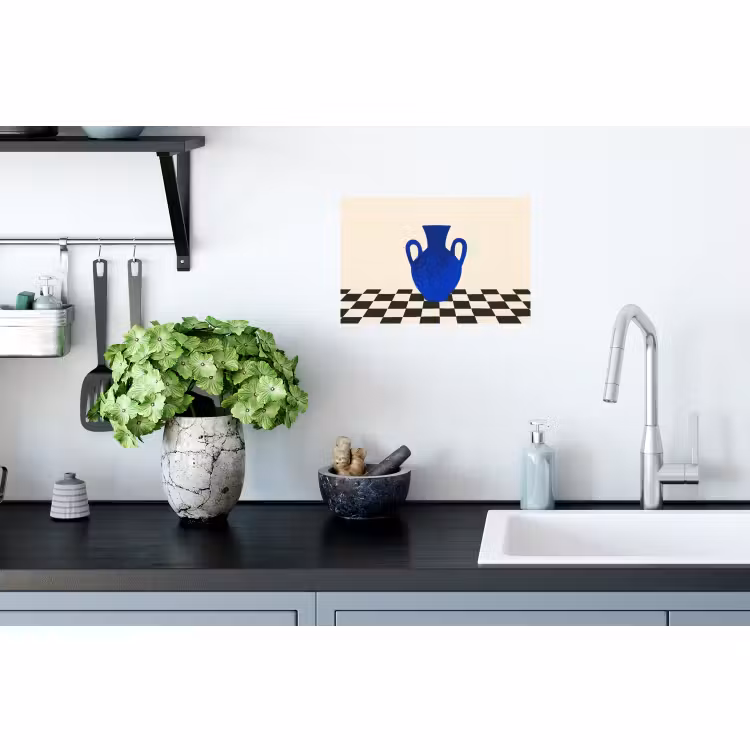 Muursticker - Vaas - Blauw - Geblokt - Modern — 2