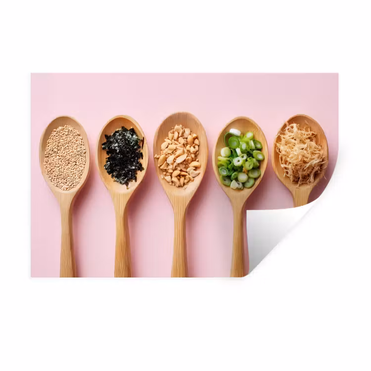 Muursticker - Ingrediënten - Lepels - Hout - Roze