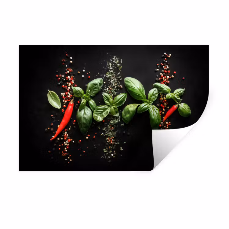Muursticker - Chilipepers - Basilicum - Blaadjes - Rood