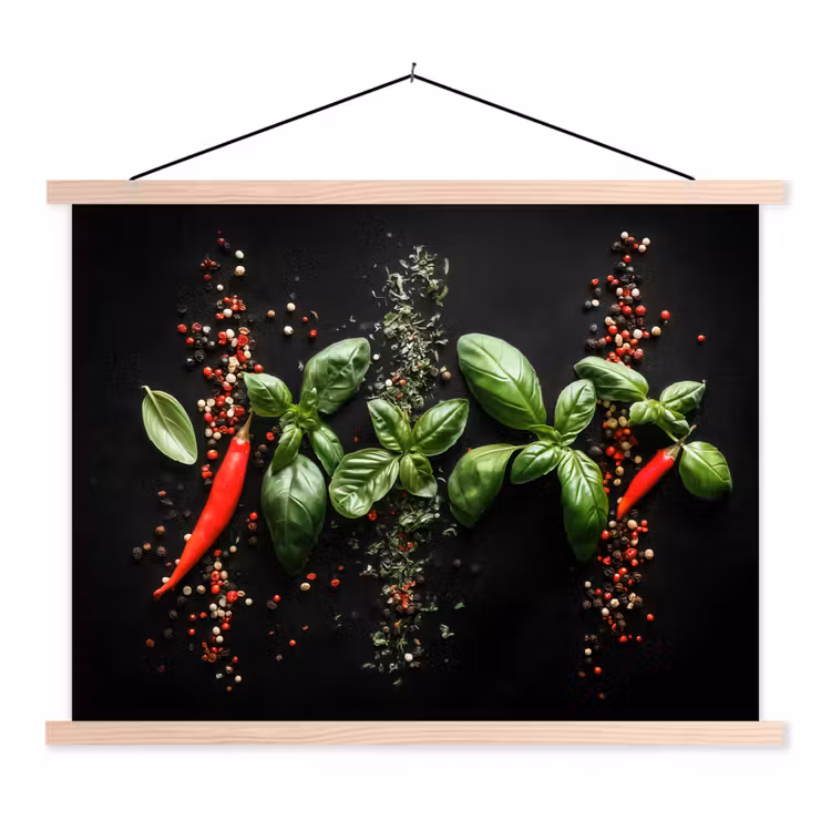 Schoolplaat - Chilipepers - Basilicum - Blaadjes - Rood
