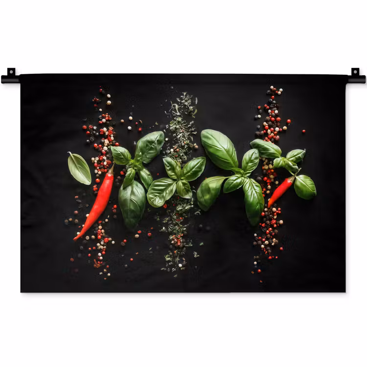 Wandkleed - Chilipepers - Basilicum - Blaadjes - Rood