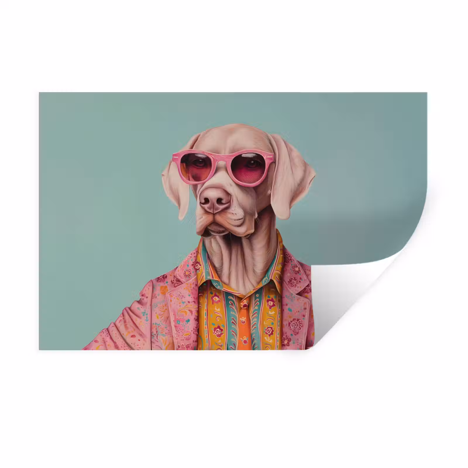 Muursticker - Hond - Overhemd - Bloemen - Bril — 1