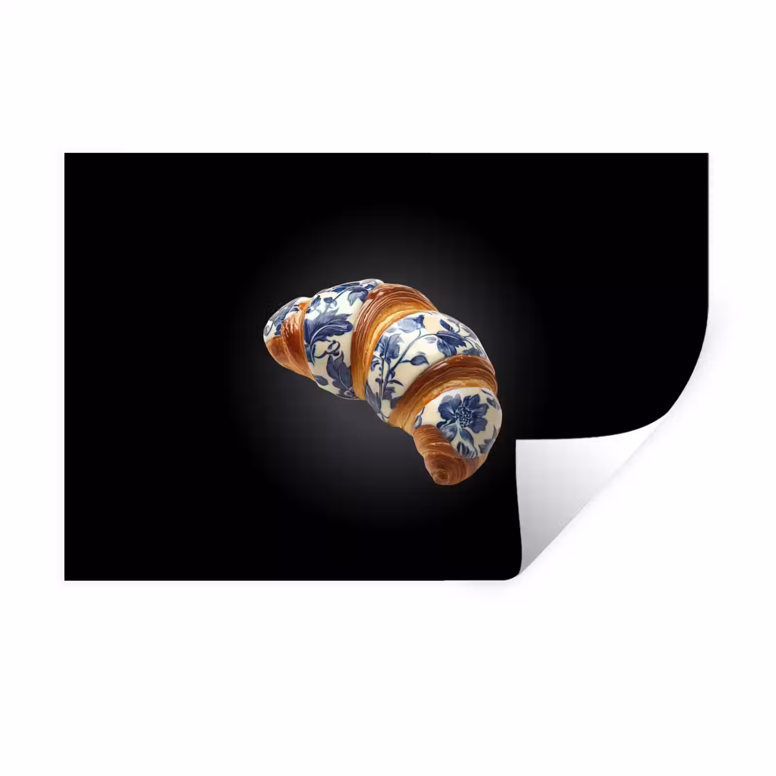 Muursticker - Croissant - Bloemenpatroon - Delftsblauw — 1