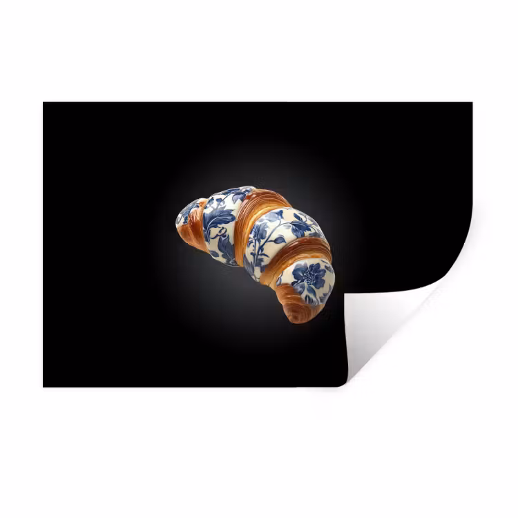Muursticker - Croissant - Bloemenpatroon - Delftsblauw