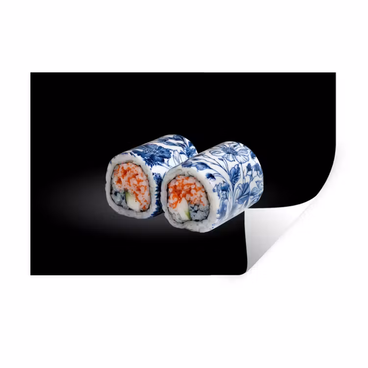 Muursticker - Sushi - Delfts blauw - Rijst - Vis - Elegant
