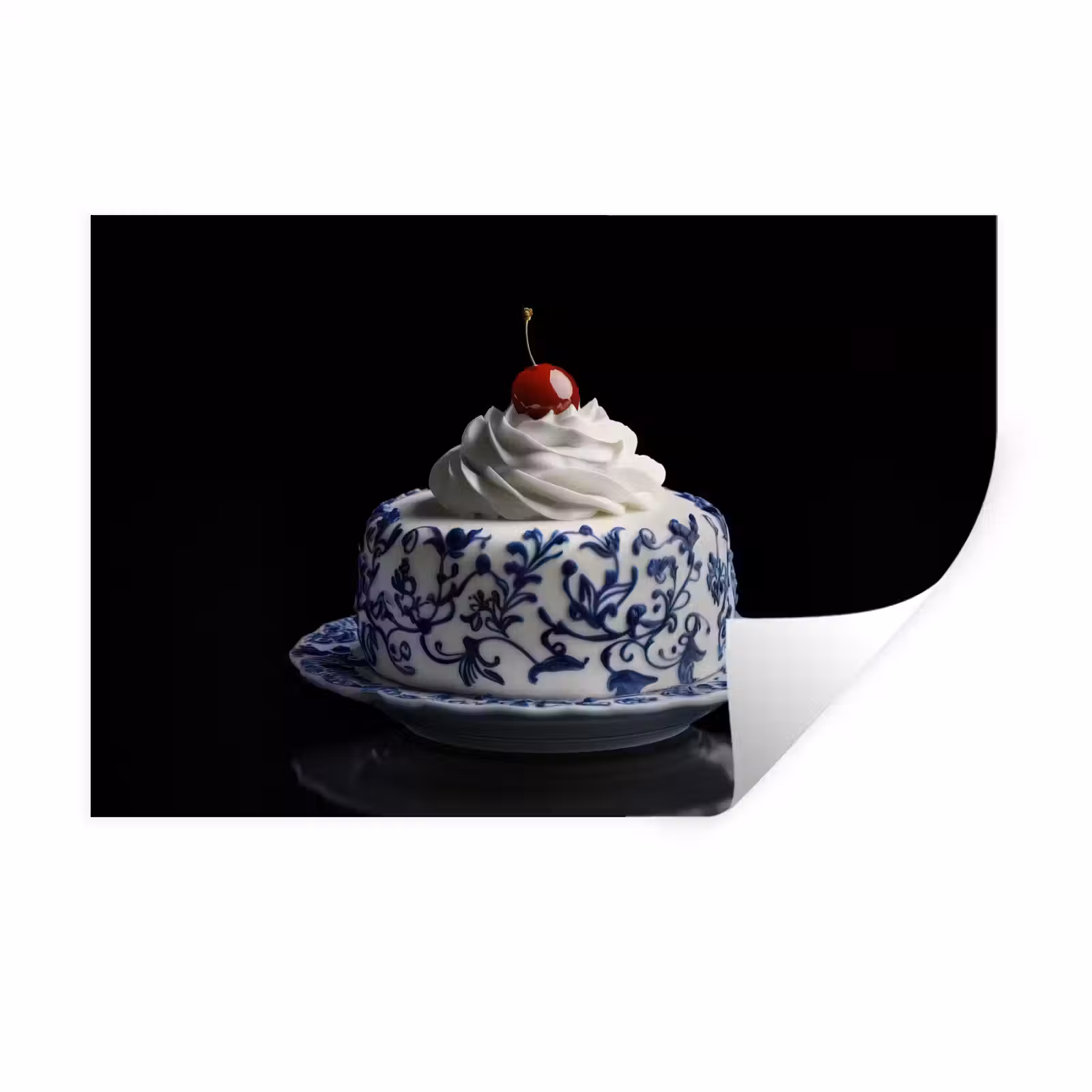 Muursticker - Taart - Slagroom - Kers - Bord - Delfts blauw — 1