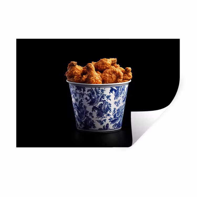 Muursticker - Kip - Bucket - Delfts blauw - Lekker