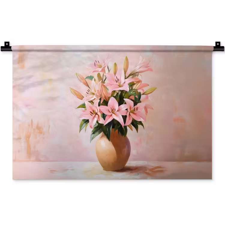 Wandkleed - Vaas - Bloemen - Roze — 1