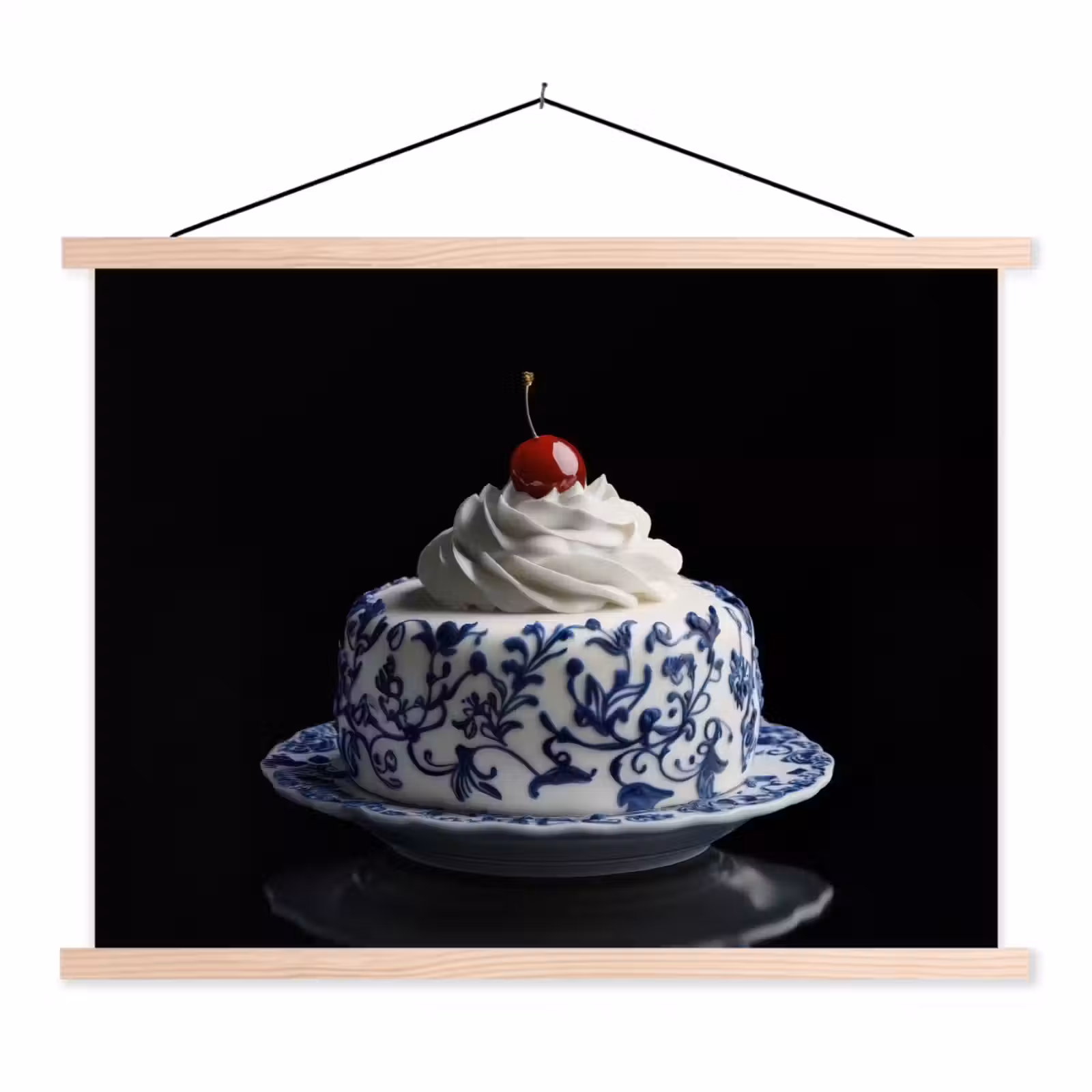 Schoolplaat - Taart - Slagroom - Kers - Bord - Delfts blauw — 1