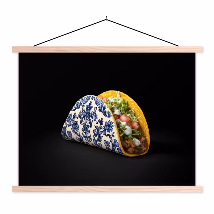 Schoolplaat - Taco - Vlees - Salade - Delftsblauw - Motief