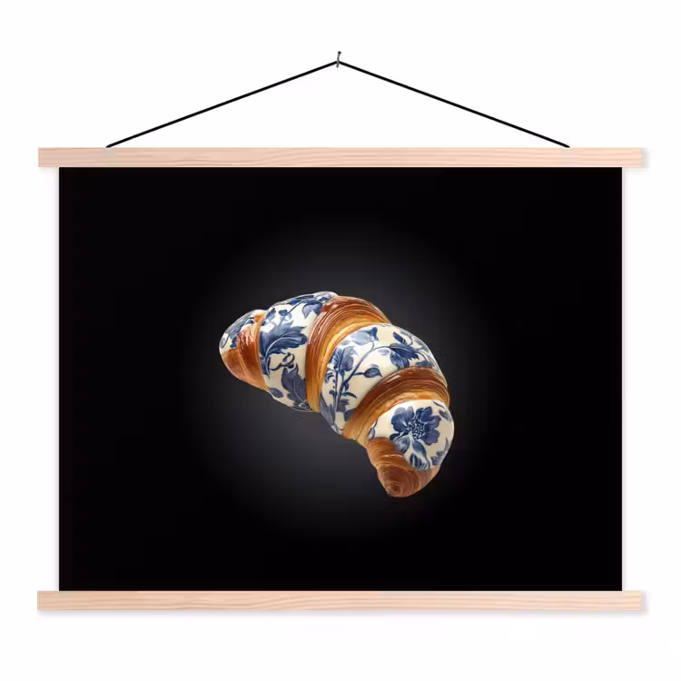 Schoolplaat - Croissant - Bloemenpatroon - Delftsblauw
