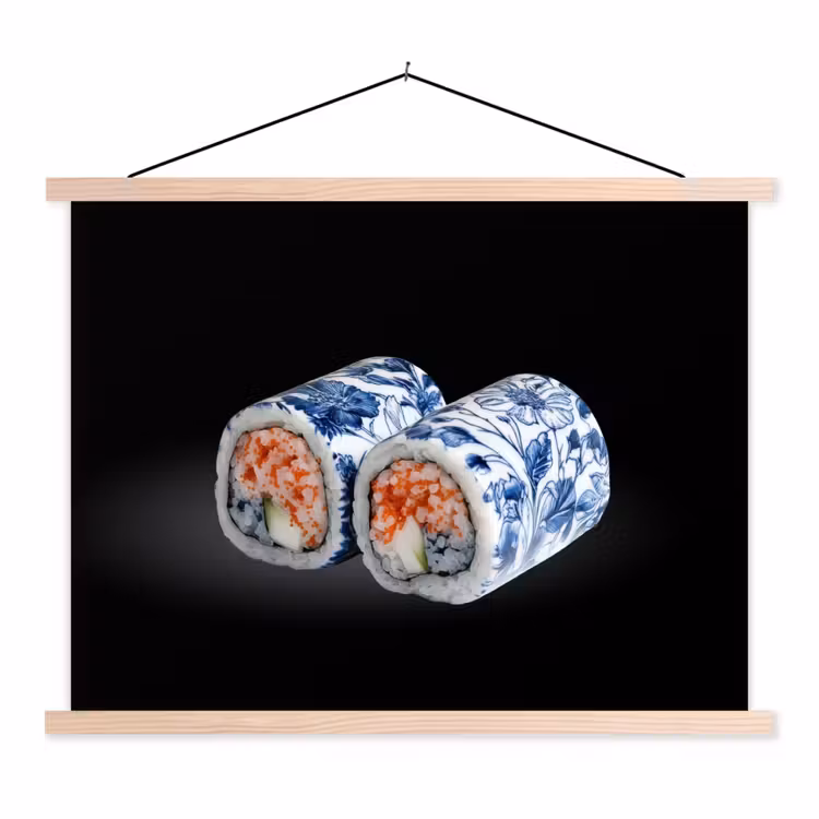 Schoolplaat - Sushi - Delfts blauw - Rijst - Vis - Elegant